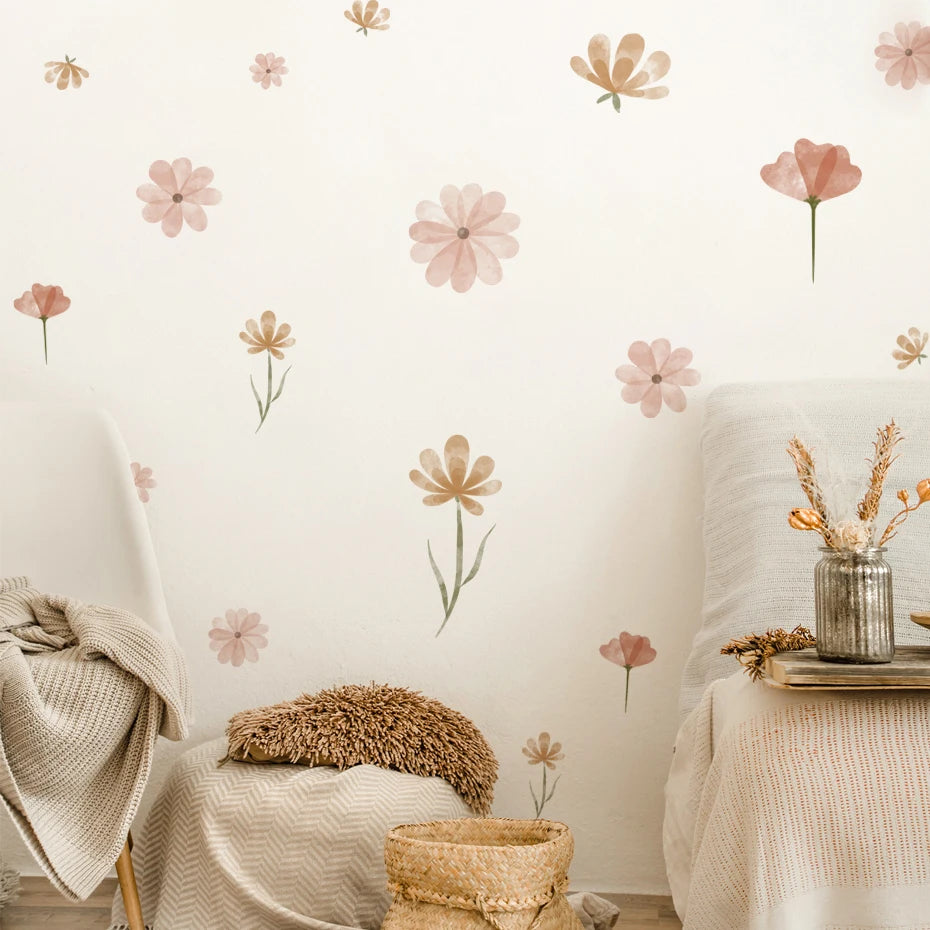 Watercolour Wildflower Wall Decal Stickers - Pink & Neutral Mix – KASIE ...