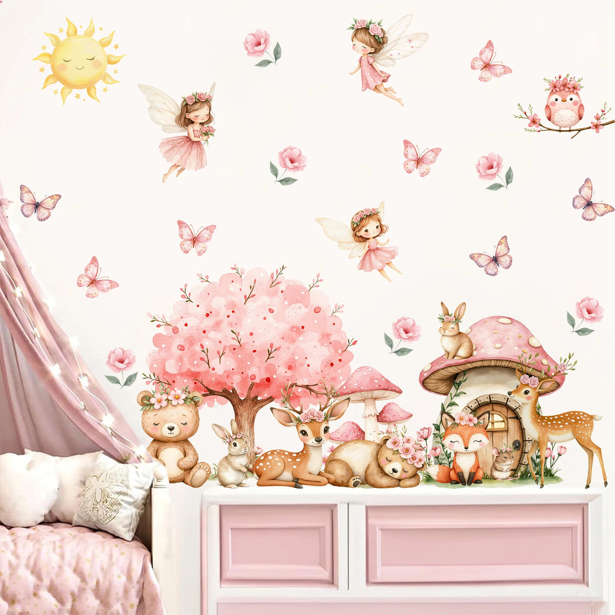 Fairy Garden Wall Decal Stickers - Animals & Pink Tree – KASIE's Room