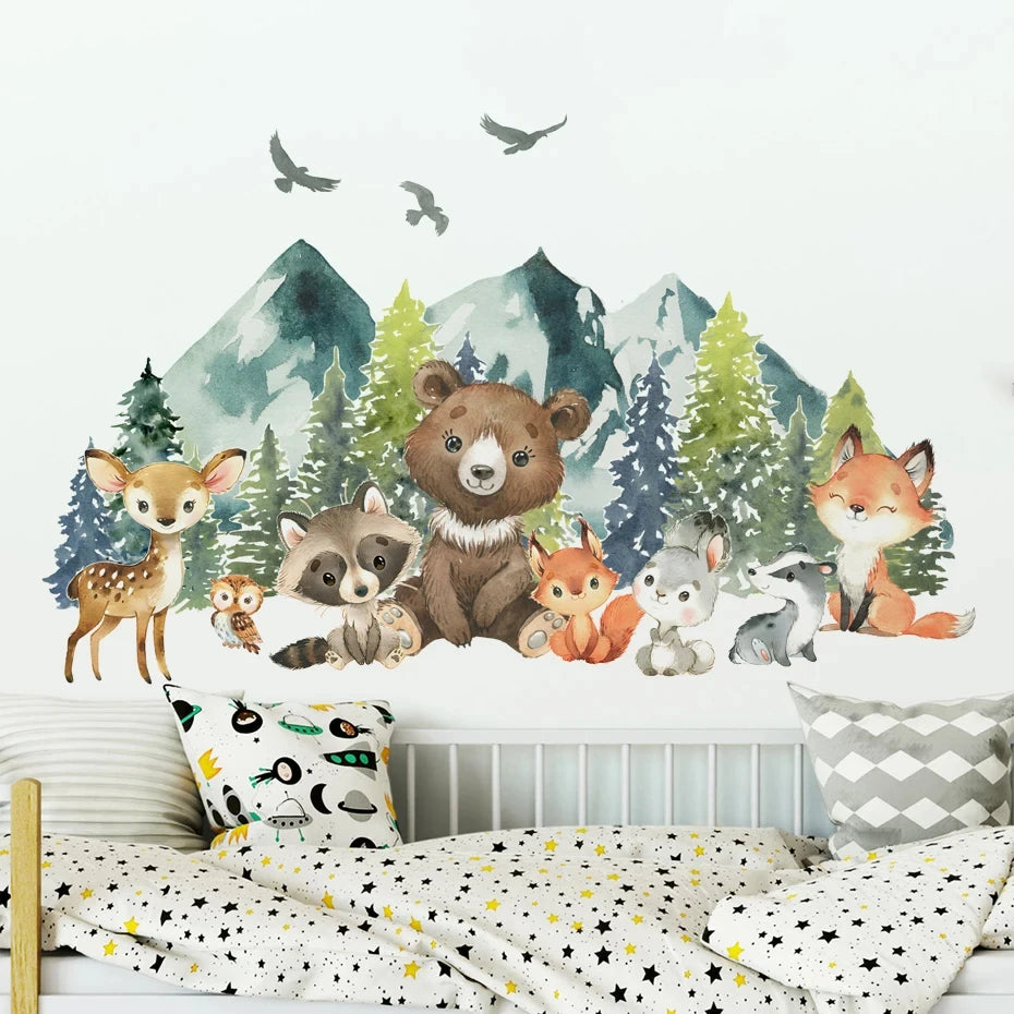 Adorable Woodland Animal Babies Wall Decal Stickers - Animals & Mounta ...