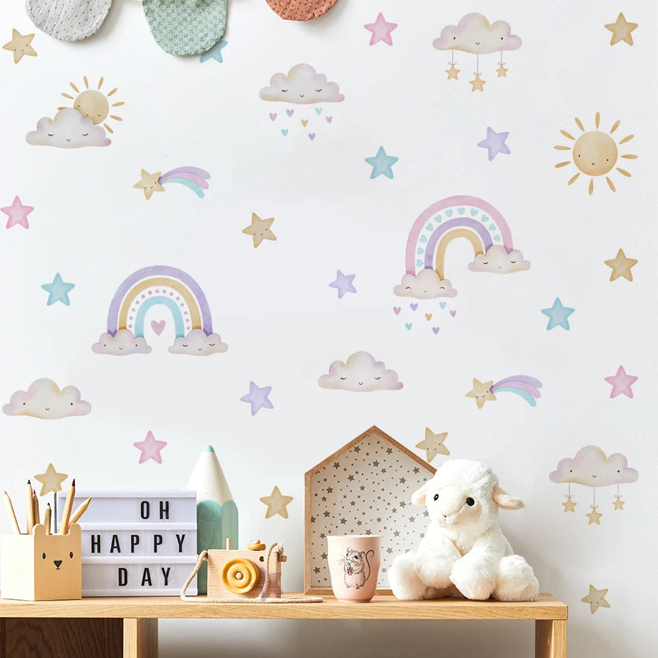 Rainbow Dreams Wall Decal Stickers - Pastel Rainbows, Clouds & Stars ...