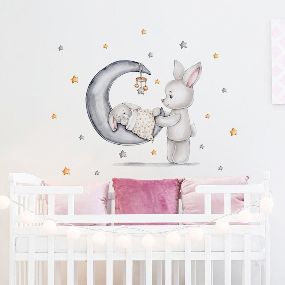 Night Sky Dreaming Wall Decal Stickers - Sleep Tight Little Rabbit - KASIE's Room
