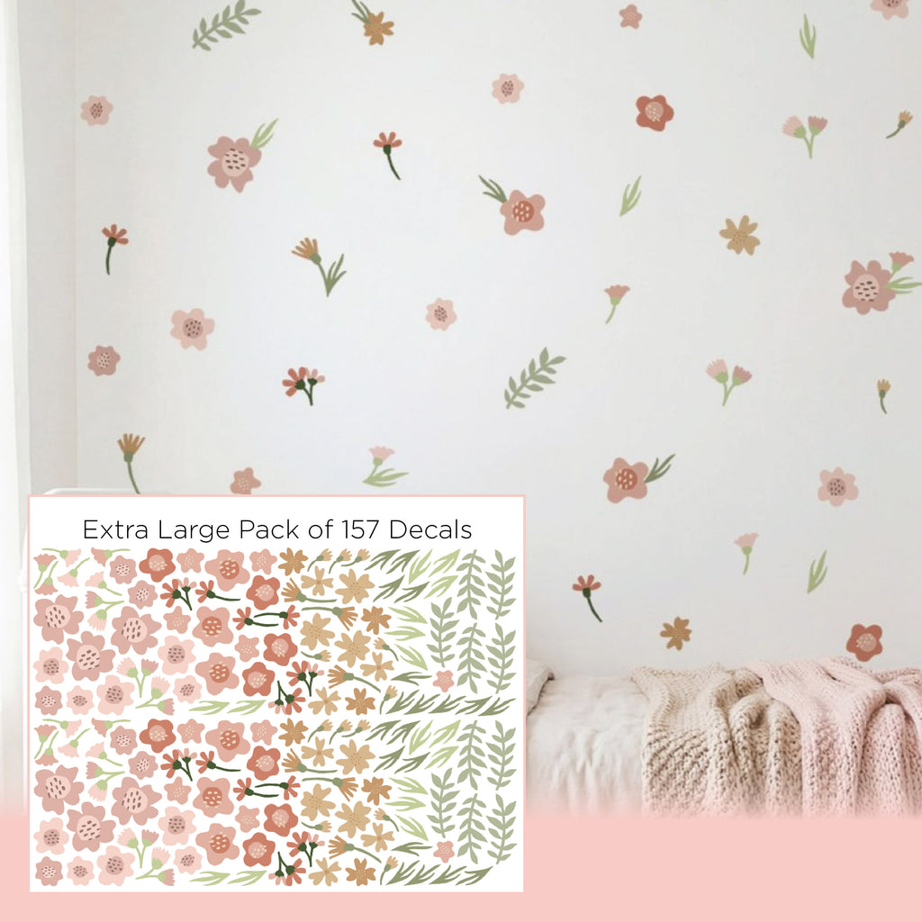 Kate's Florals Fabric Wall Decal Stickers - Pink, Neutral & Green Mix ...
