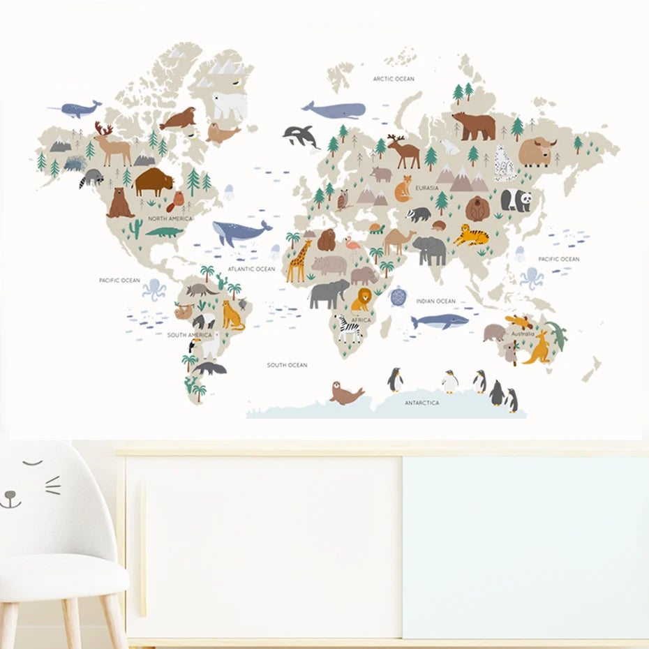 Little Explorer Wall Decal Stickers - Animal Map Beige 2 – KASIE's Room