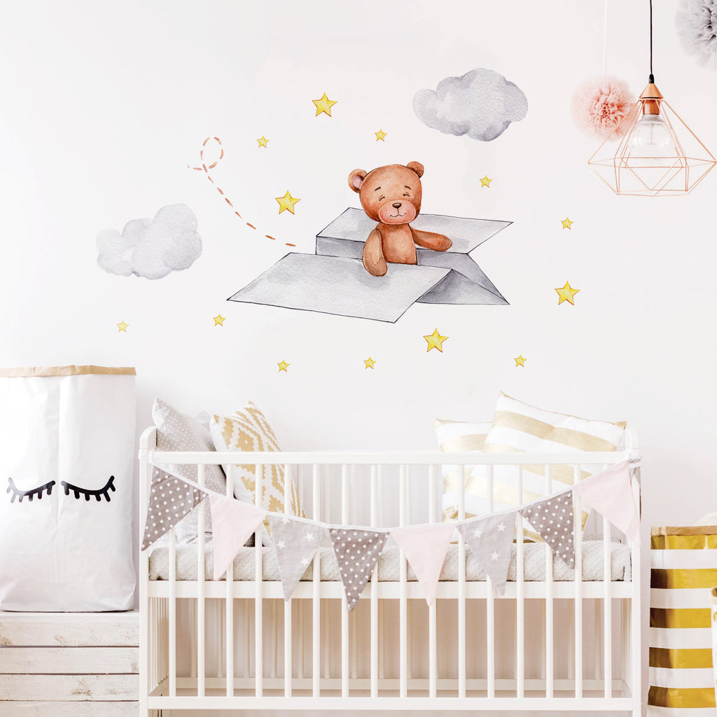 Night Sky Dreaming Wall Decal Stickers - Paper Plane Bear - KASIE's Room