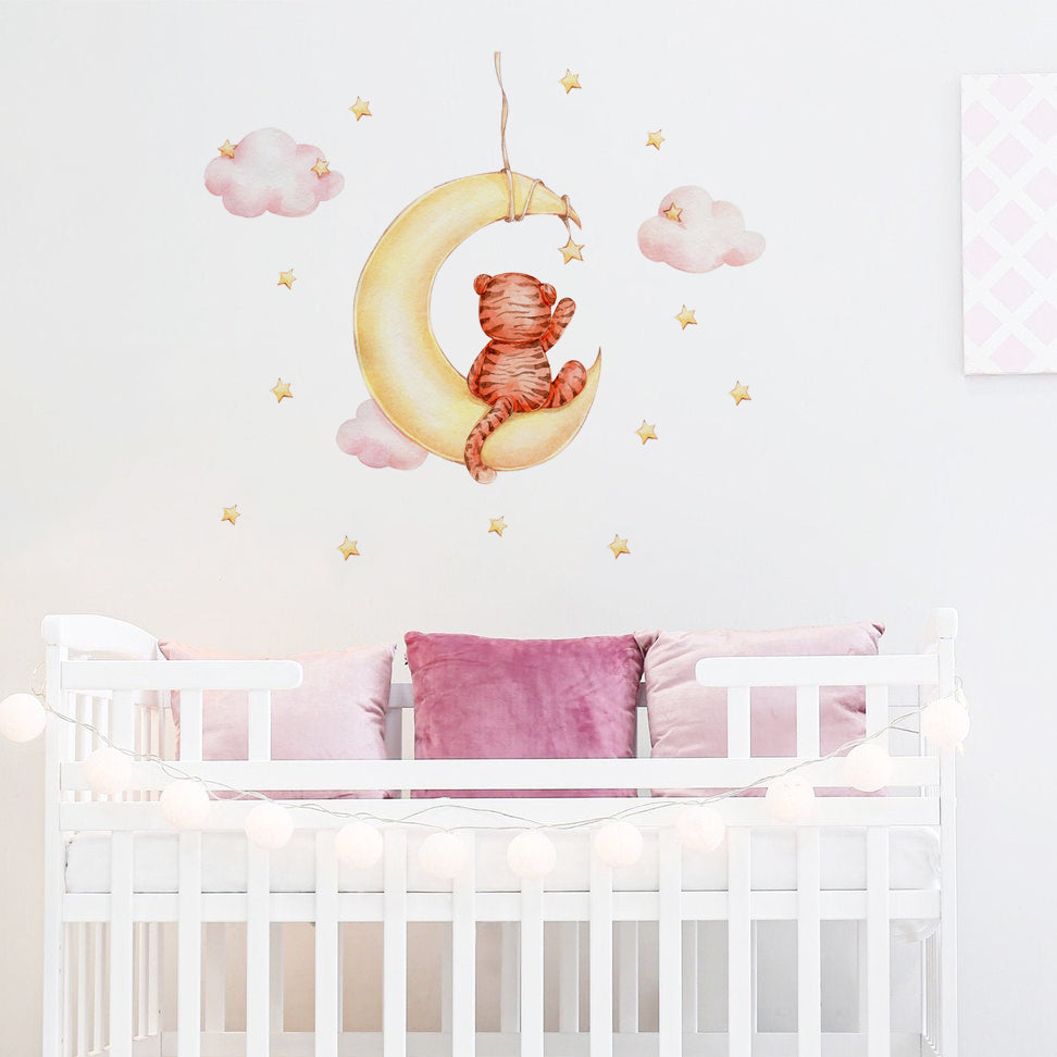 Night Sky Dreaming Wall Decal Stickers - Moon Swing Tiger - KASIE's Room