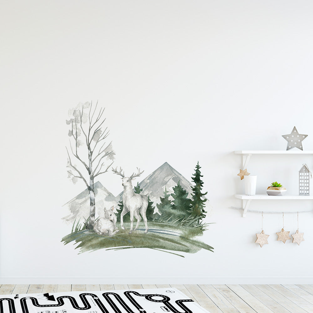 Northern Forest Wall Decal Stickers - Mountain & Deer - KASIE's Room