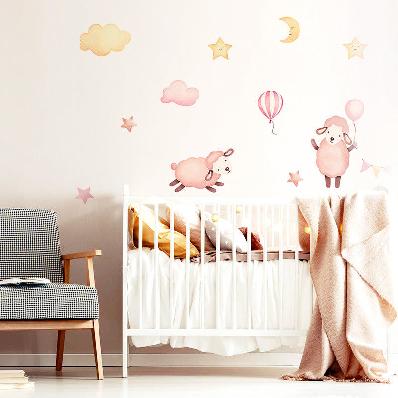 Night Sky Dreaming Wall Decal Stickers - Sleepy Pink Sheep - KASIE's Room