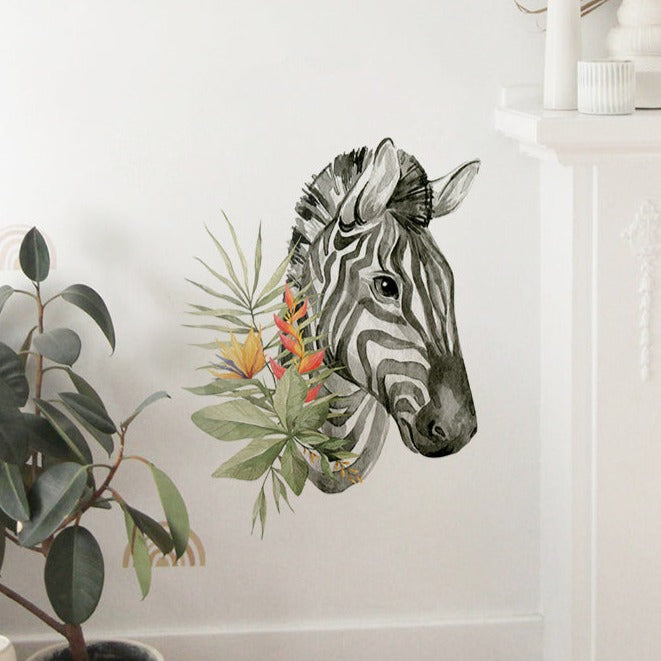 Tropical Flowers & Animals Wall Decal Stickers - Zebra - KASIE's Room