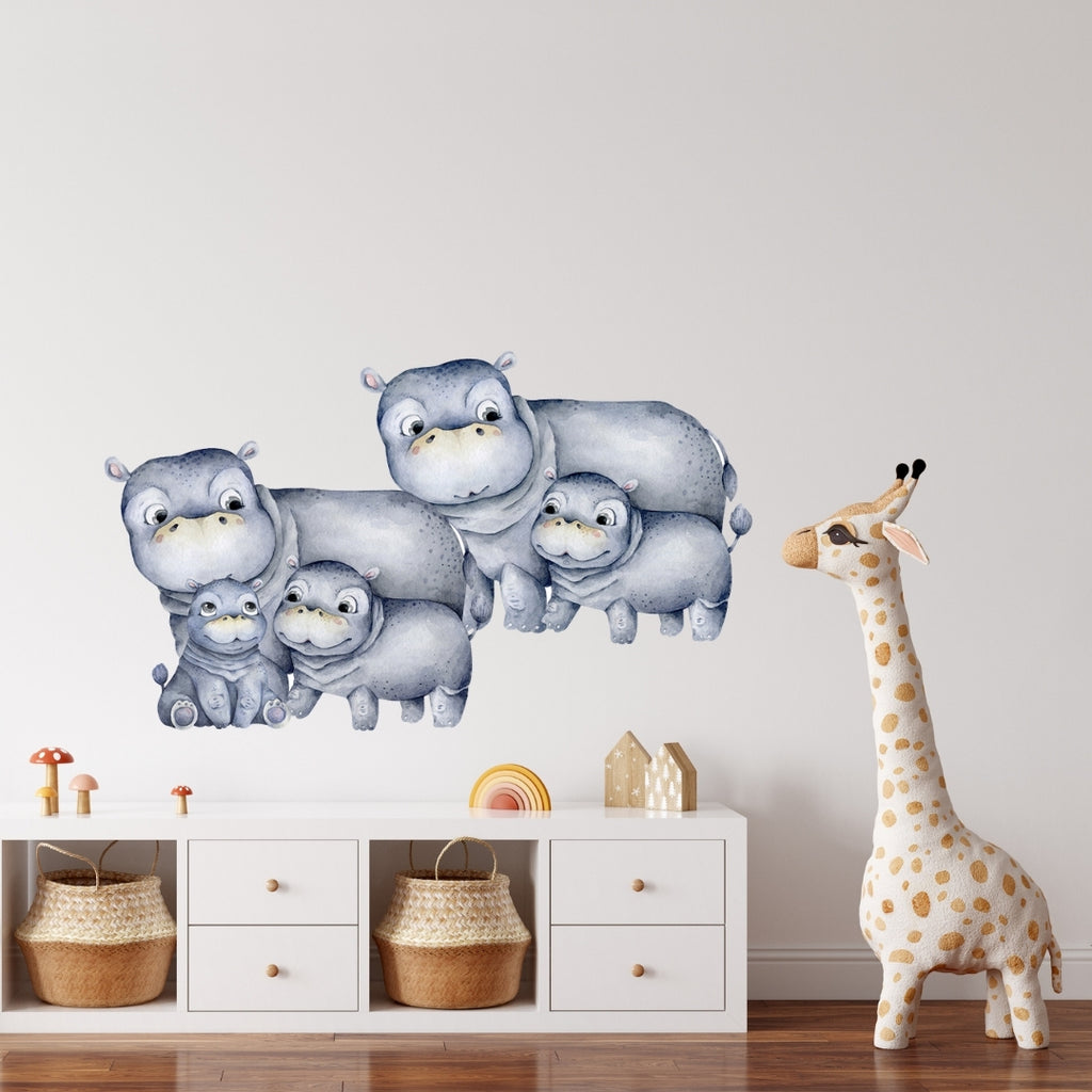 Watercolour Animals Wall Decal Stickers - Friendly Hippos - KASIE's Room
