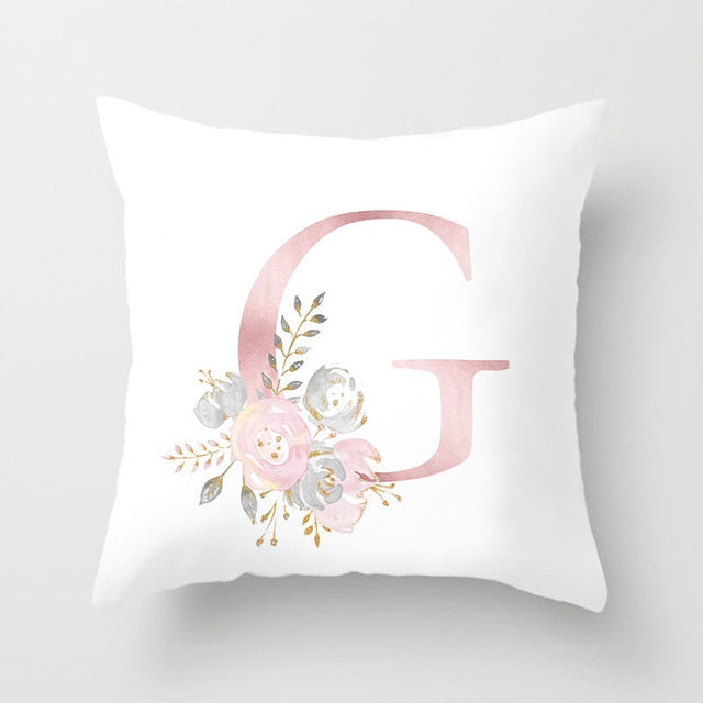Pink & Silver Flower Initial Cushion Cover - KASIE's Room