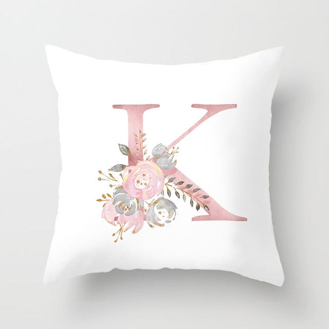 Pink & Silver Flower Initial Cushion Cover - KASIE's Room