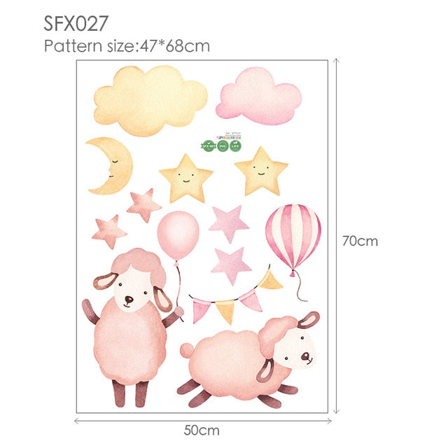 Night Sky Dreaming Wall Decal Stickers - Sleepy Pink Sheep - KASIE's Room