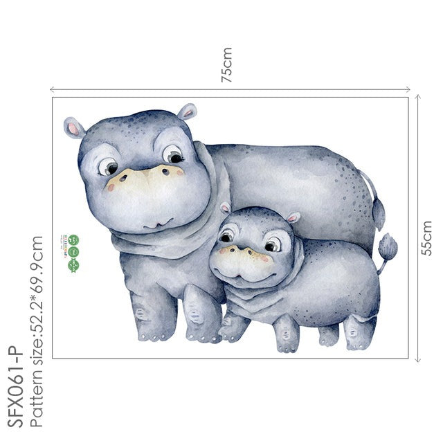 Watercolour Animals Wall Decal Stickers - Friendly Hippos - KASIE's Room