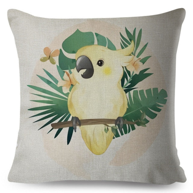 Cartoon Bird Cushion Cover - Tropical Garden - KASIE's Room